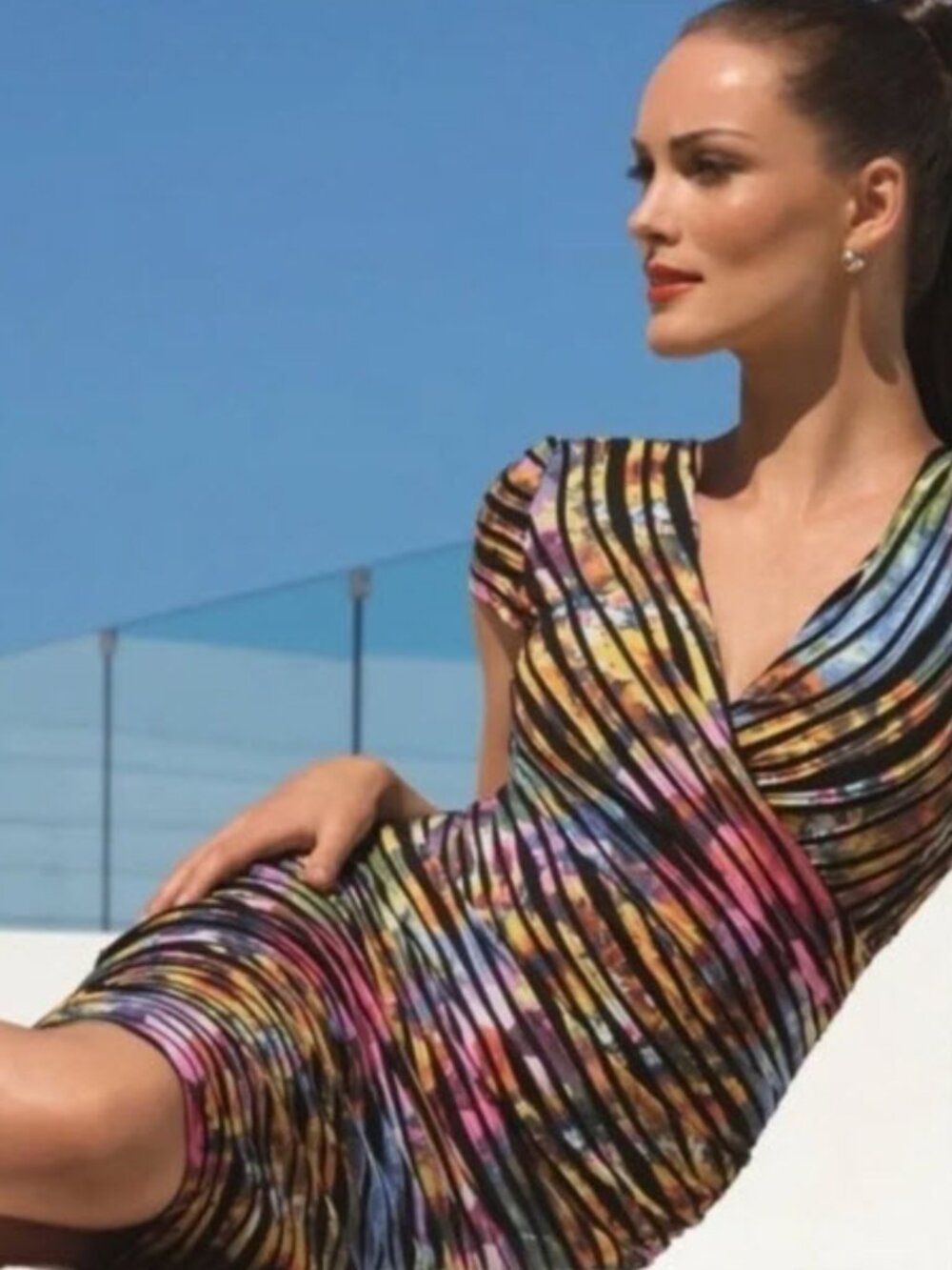Joseph Ribkoff Wrap Dress Reversible Striped V Neck 8 Multi Colour Stretch Chic